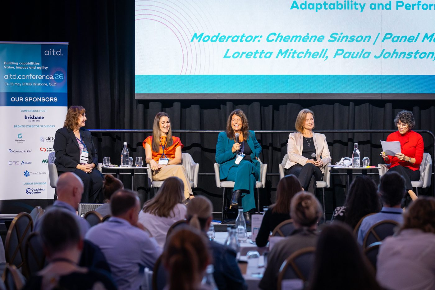 Paula Johnston speaking on a panel at the AITD national conference in Brisbane.